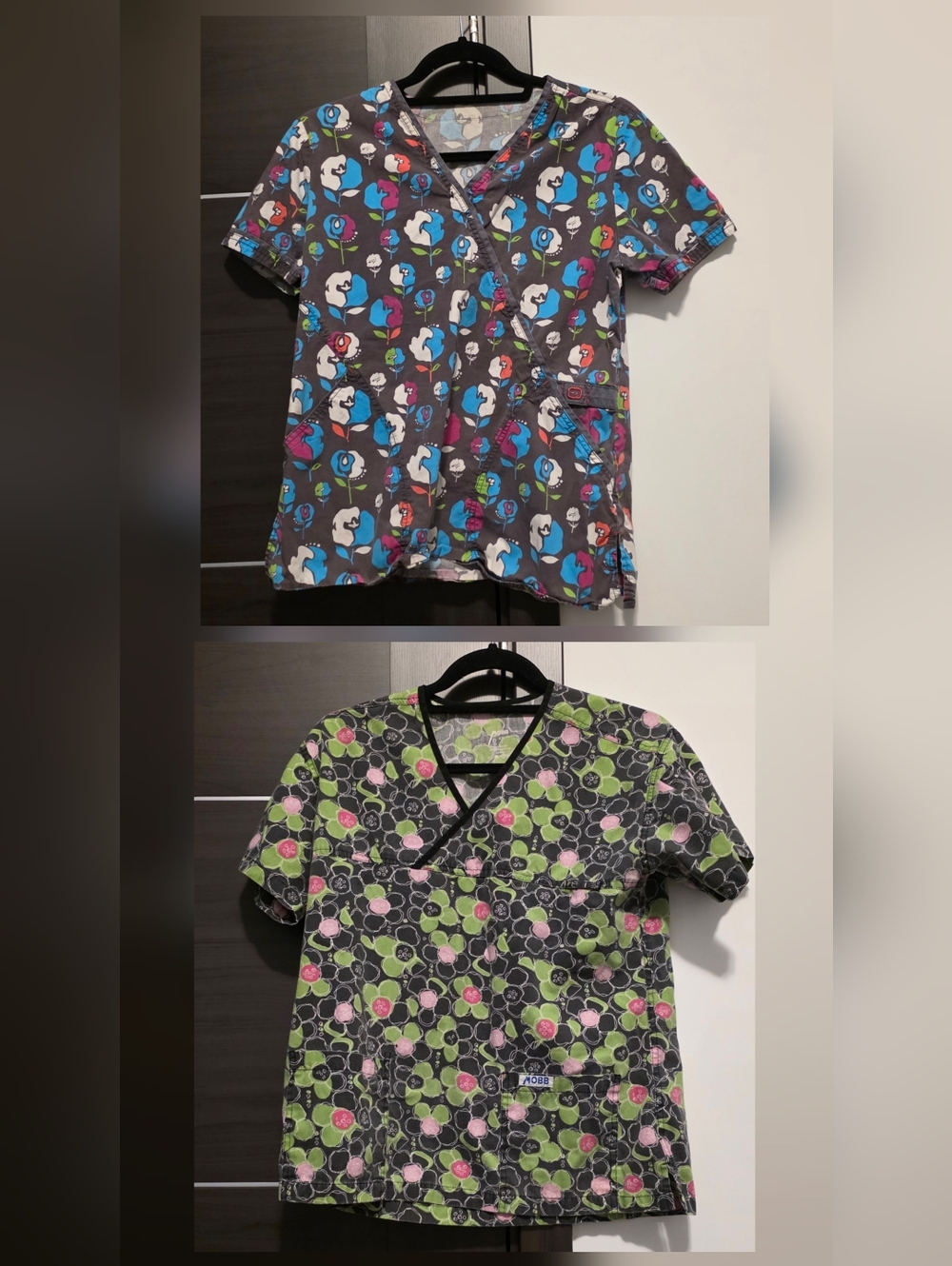 Women’s Printed Scrub Tops Bundle XS | Floral Nursing Scrubs Set of 2